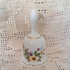 Floral Ceramic Bell with Gold Accents